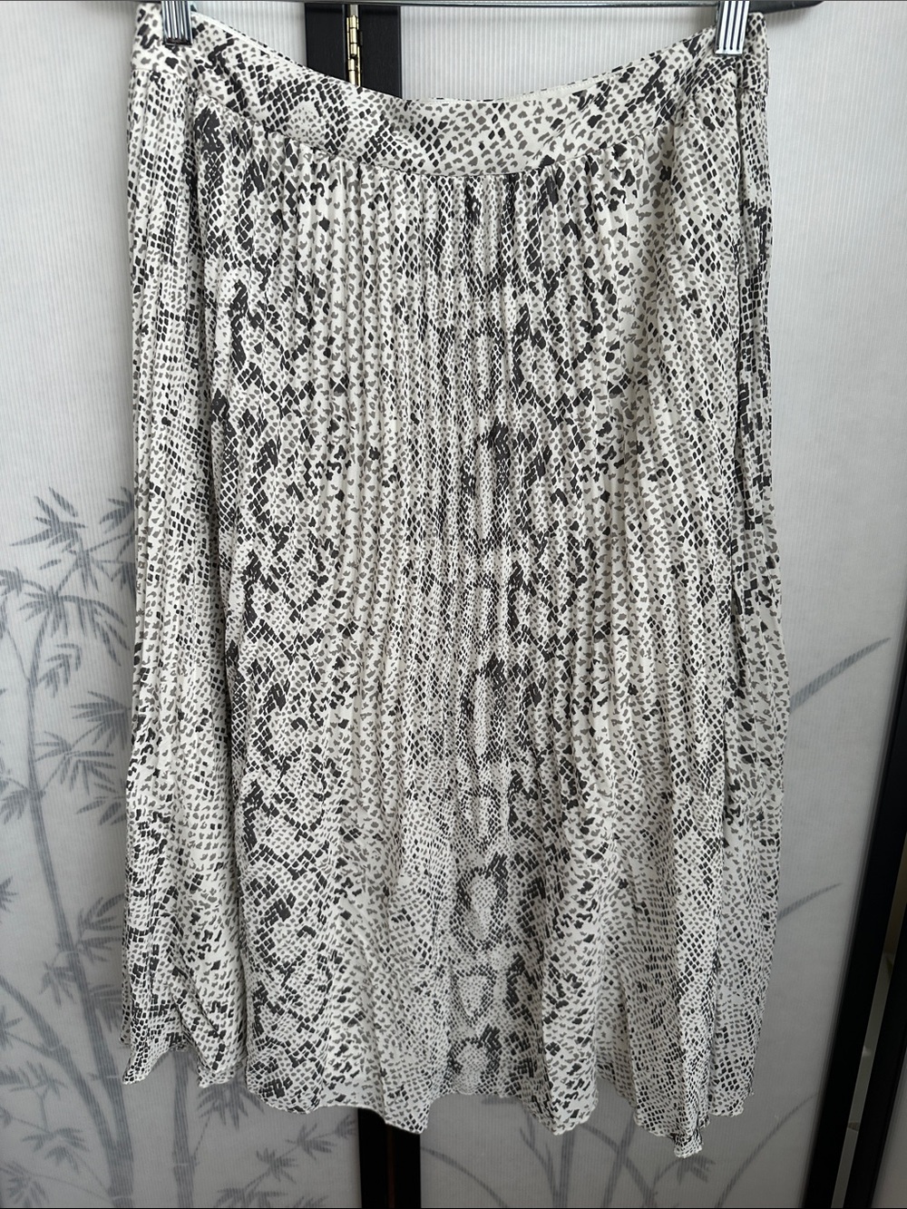 J. Crew Pleated Snake-Print Midi Skirt - Black and White